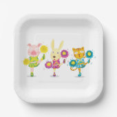 Cheerleading Dierentrio Pig Bunny en Kat Papieren Bordje (Voorkant)