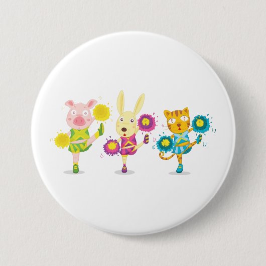 Cheerleading Dierentrio Pig Bunny en Kat Ronde Button 7,6 Cm (Voorkant)