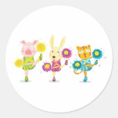 Cheerleading Dierentrio Pig Bunny en Kat Ronde Sticker (Voorkant)