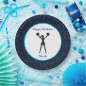 Cheerleading "Gelukkige Verjaardag" Blauwe Sparkle Papieren Bordje (Feest)