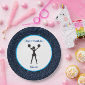 Cheerleading "Gelukkige Verjaardag" Blauwe Sparkle Papieren Bordje (Feest)