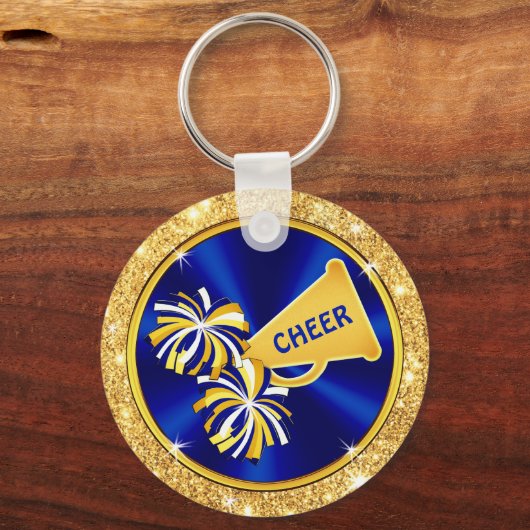 Cheerleading Gift Ideas Cheap, Blue and Gold Cheer Sleutelhanger (Achterkant)