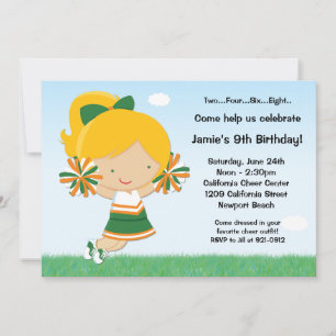 Cheerleading Girls Birthday Party Invitation Kaart