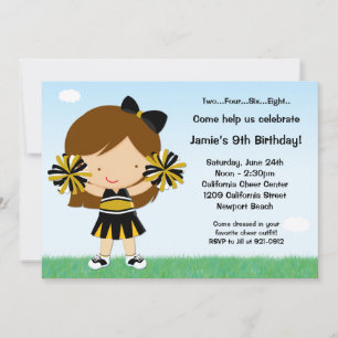 Cheerleading Girls Birthday Party Invitation Kaart
