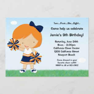 Cheerleading Girls Birthday Party Invitation Kaart