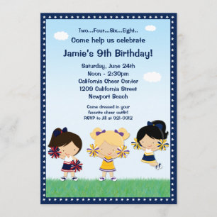 Cheerleading Girls Birthday Party Invitation Kaart