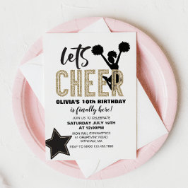 Cheerleading Gold en Black Cheer Birthday Kaart