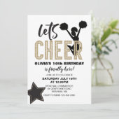 Cheerleading Gold en Black Cheer Birthday Kaart (Staand voorkant)
