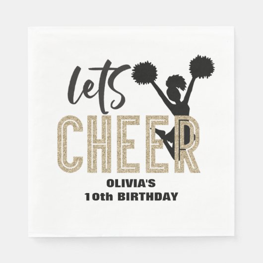 Cheerleading Gold en Black Cheer Birthday Servet (Voorkant)