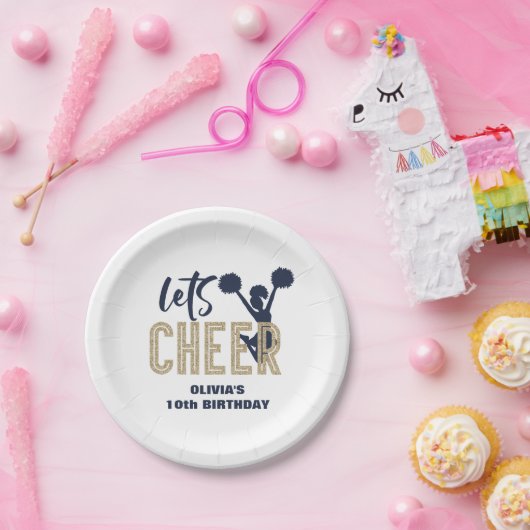 Cheerleading Gold en Navy Cheer Verjaardag Papieren Bordje (Feest)