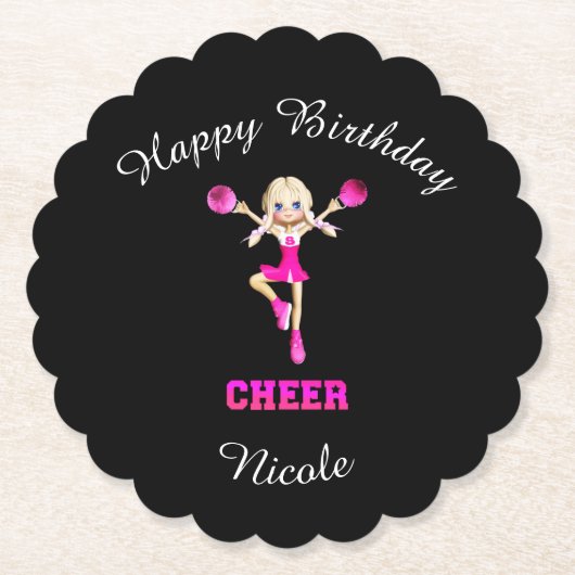 Cheerleading "Happy Birthday" gepersonaliseerd Kartonnen Onderzetters (Voorkant)