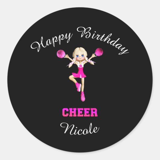 Cheerleading "Happy Birthday" gepersonaliseerd Ronde Sticker (Voorkant)