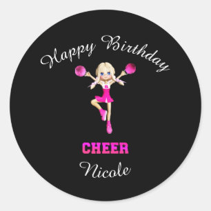 Cheerleading "Happy Birthday" gepersonaliseerd Ronde Sticker
