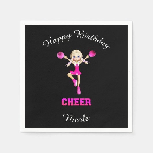 Cheerleading "Happy Birthday" gepersonaliseerd Servet (Voorkant)