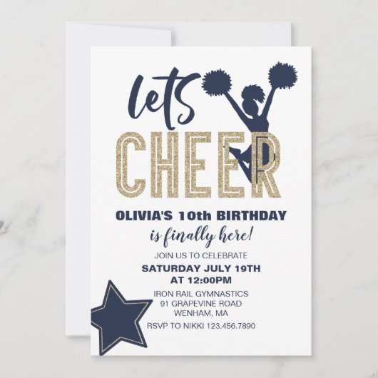 Cheerleading Navy en Gold Cheer Verjaardag Kaart (Voorkant)