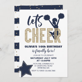 Cheerleading Navy en Gold Cheer Verjaardag Kaart