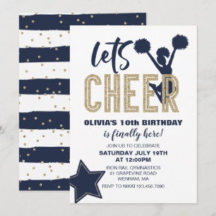 Cheerleading Navy en Gouden Cheer Verjaardag Kaart