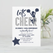 Cheerleading Navy en Silver Cheer Verjaardag Kaart (Staand voorkant)