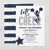 Cheerleading Navy en Silver Cheer Verjaardag Kaart (Voorkant / Achterkant)