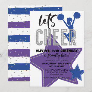 Cheerleading Paars Blauw Cheer Verjaardag Kaart