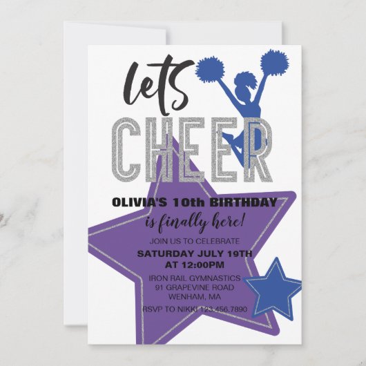 Cheerleading Paarse Blue Cheer Verjaardag Kaart (Voorkant)