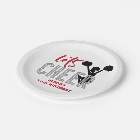 Cheerleading Red Silver Black Cheer Verjaardag Papieren Bordje (Gekanteld)