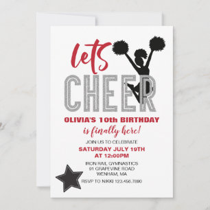 Cheerleading Red, Silver en Black Cheer Verjaardag Kaart
