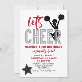 Cheerleading Rood, Zilver en Zwart Cheer Verjaarda Kaart