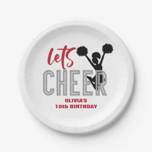 Cheerleading Rood Zilver Zwart Cheer Verjaardag Papieren Bordje