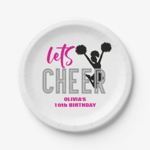 Cheerleading Roze Zilver Zwart Cheer Verjaardag Papieren Bordje