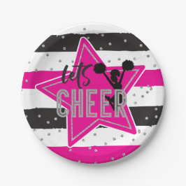Cheerleading Roze Zilver Zwart Cheer Verjaardag Papieren Bordje