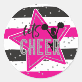 Cheerleading Roze Zilver Zwart Cheer Verjaardag Ronde Sticker