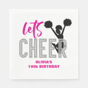 Cheerleading Roze Zilver Zwart Cheer Verjaardag Servet
