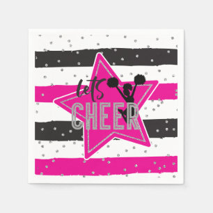 Cheerleading Roze Zilver Zwart Cheer Verjaardag Servet