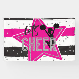 Cheerleading Roze Zilver Zwart Cheer Verjaardag Spandoek
