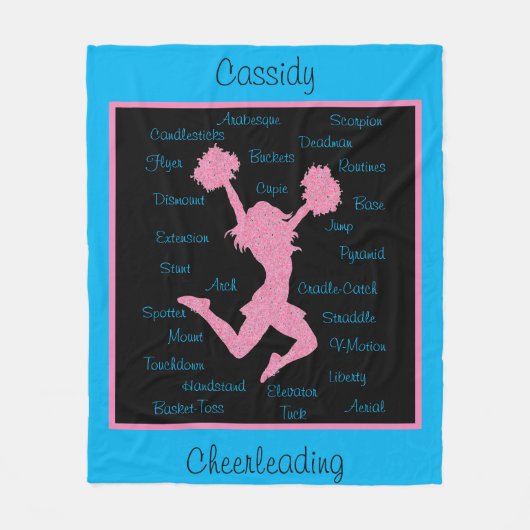 Cheerleading Termen Typografie Pink Blue Fleece Deken (Voorkant)