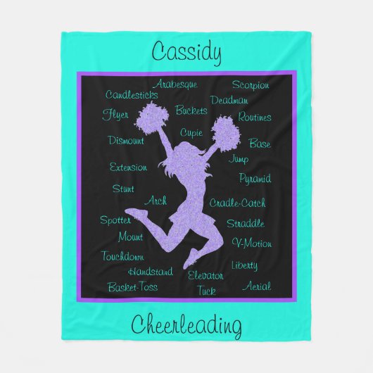 Cheerleading Terms Typografie Paarse Turquoise Fleece Deken (Voorkant)