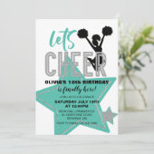 Cheerleading turquoise Zilver Zwart Cheer Verjaard Kaart (Staand voorkant)