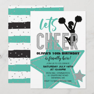 Cheerleading turquoise Zilver Zwart Cheer Verjaard Kaart