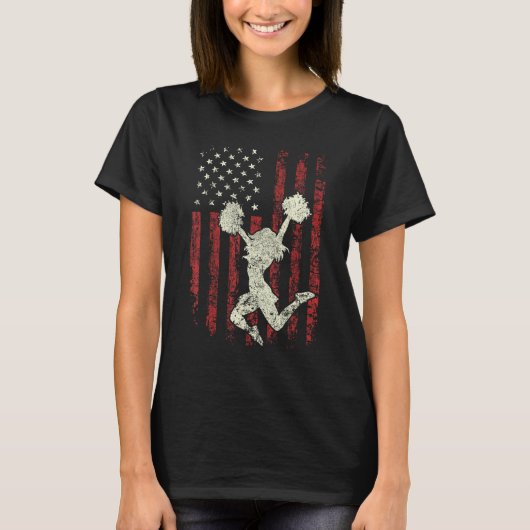 Cheerleading US Flag  Cheer Girl Patriotic 4th Of  T-shirt (Voorkant)