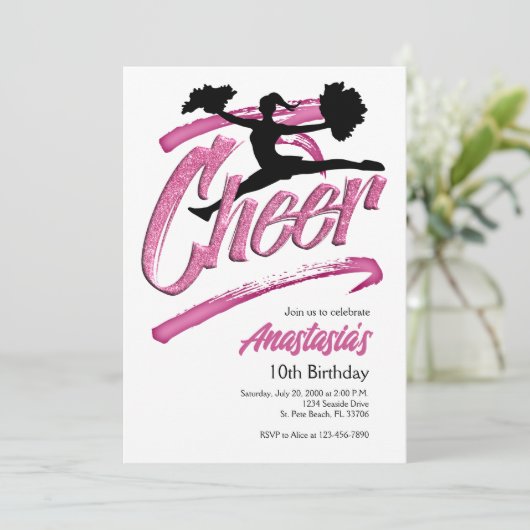 Cheerleading verjaardag uitnodiging (Staand voorkant)