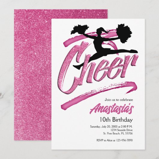 Cheerleading verjaardag uitnodiging (Voorkant / Achterkant)