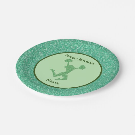 Cheerleading Verjaardagsfeest Groene Sparkle Papieren Bordje (Gekanteld)