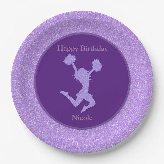 Cheerleading verjaardagsfeest Paarse Sparkle Papieren Bordje (Voorkant)