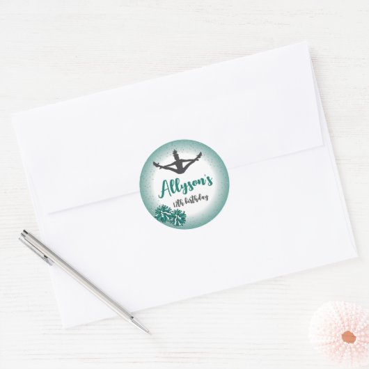 Cheerleading verjaardagsfeestje, elke leeftijd gro ronde sticker (Envelop)