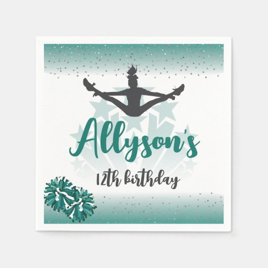 Cheerleading verjaardagsfeestje, elke leeftijd gro servet (Voorkant)