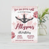 Cheerleading verjaardagsfeestje, elke leeftijd roz kaart (Staand voorkant)