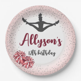 Cheerleading verjaardagsfeestje, elke leeftijd roz papieren bordje