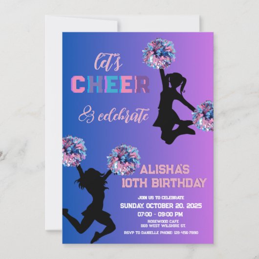 Cheerleading verjaardagsfeestje kaart (Voorkant)