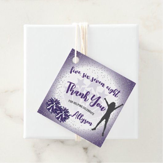 Cheerleading verjaardagsfeestje Paarse dank u Bedankjes Labels (In situ)